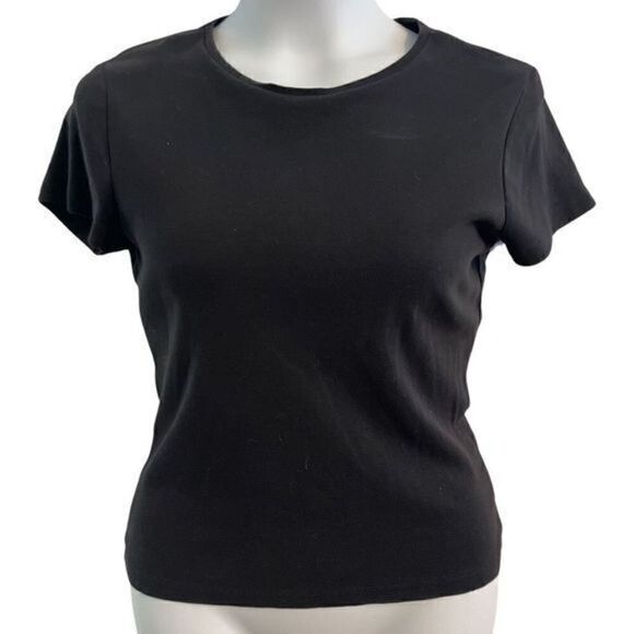 Talbots Classic Round Neck Black Cotton Top. Size Large Petite - Picture 1 of 5